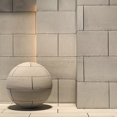Light Toned Stone Wall With Spherical Sculpture And Lighting 3d model