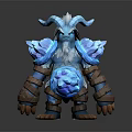 Mythical Blue Frost Horned Creature Fantasy Character With Glowing Crystals And Brown Straps