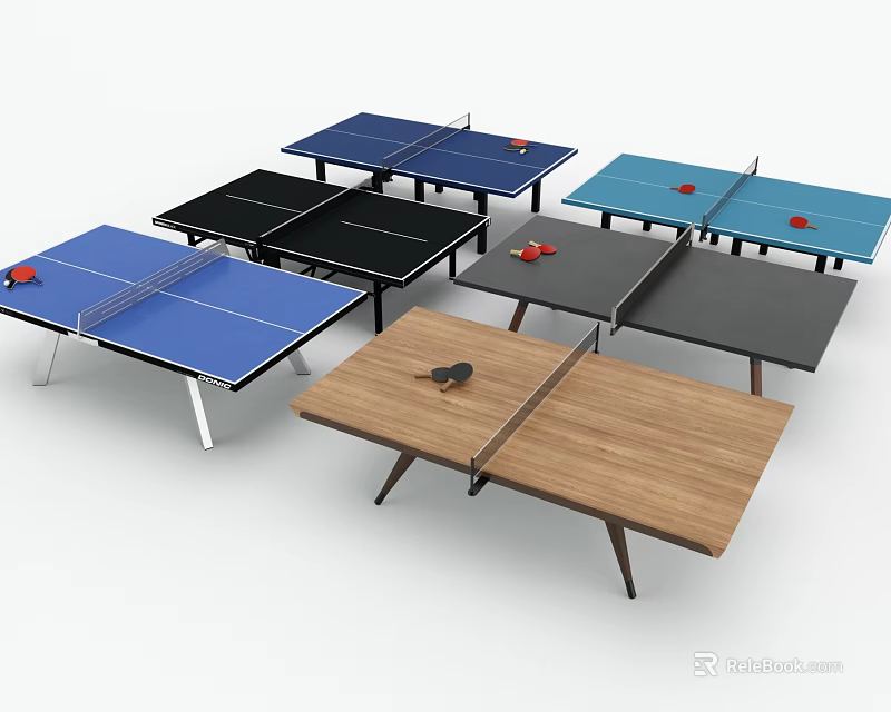 Multiple Ping Pong Tables In Different Colors And Various Materials As Sporting Equipment 3d model 