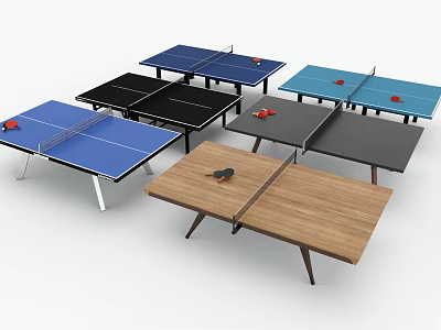 Multiple Ping Pong Tables In Different Colors And Various Materials As Sporting Equipment 3d model