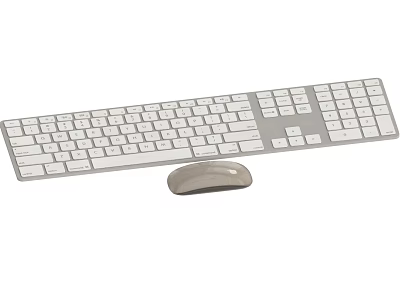 Compact Ergonomic Wireless Computer Keyboard And Mouse With Sleek White Design 3d model