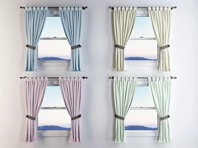 Colorful Window Curtains In Various Hues With Tiebacks For Home Interior Design 3d model