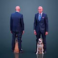 Man In Formal Suit Standing With Dogs In Front And Back Views