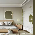 Cozy Modern Kids Room Interior With Wooden Bed Bookshelf Desk Decorative Mirror And Toys