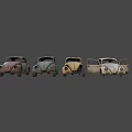 Collection Of Old Abandoned Cars With Rusty Bodies And Open Doors