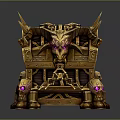Ornate Golden Chest With Horns Purple Eyes And Skull Details