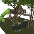 Fun Backyard Treehouse Design With Rope Bridge Wooden Ladder Small Pond And Grass Area