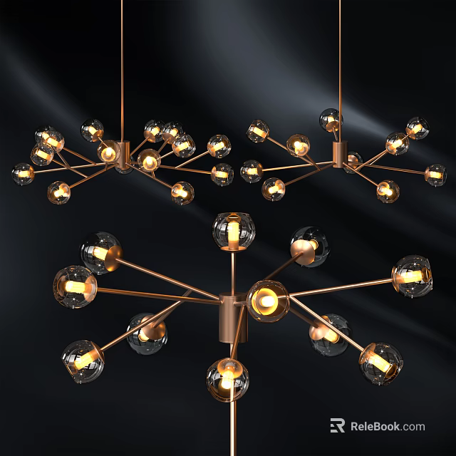 Multiple Modern Lighting Combinations with Branched Metal Frames and Glass Globe Bulbs 3d model