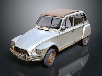 Silver Vintage Car With Brown Roof On Reflective Ground In Retro Style 3d model