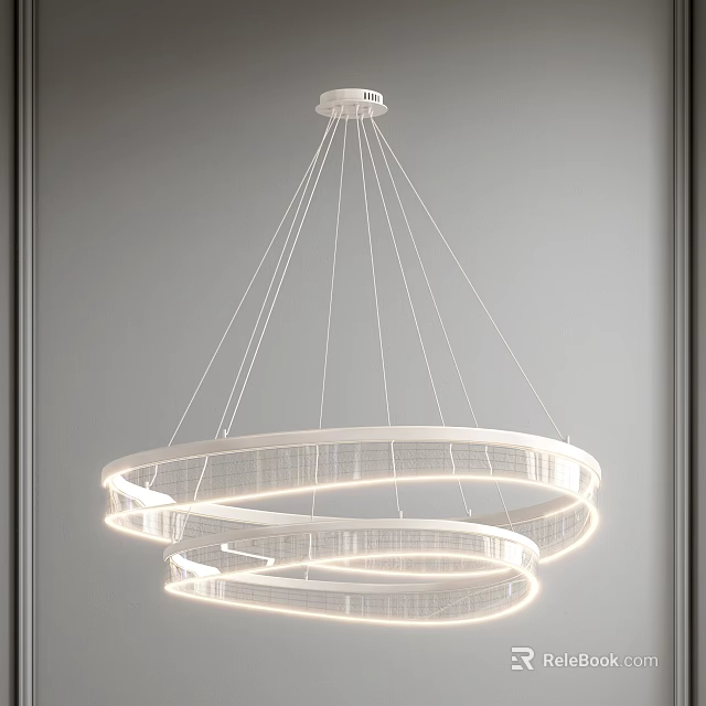 Modern White Double Ring Chandelier With LED Illuminated Circular Design For Ceiling 3d model 
