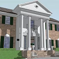 Classical Style Single Family Home With White Columns Brick Exterior Green Shutters And Front Steps