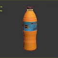 Orange Fruit Drink Bottle With Black Cap And Blue Label On Dark Background