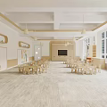 Spacious Kindergarten Classroom With Wooden Furniture And Circular Ceiling Lights