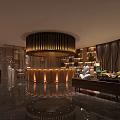 Luxury SPA Sauna Reception Area With Wooden Decor Round Front Desk And Comfortable Seating