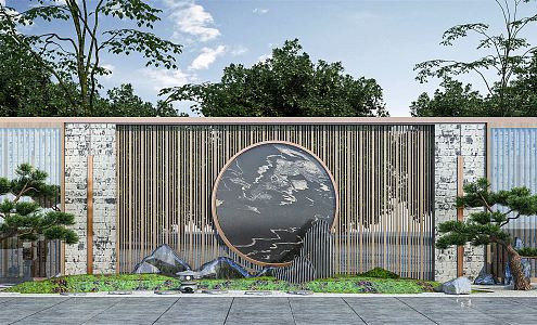 New Chinese style landscape wall landscape wall 3d model