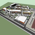 Modern School Buildings Exterior Design With Open Plaza Green Space And People Walking