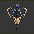 Blue And Yellow Fighter Jet Model With Intricate Patterns And Wing Design On Dark Background