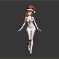 Anime Style Game And Movie Character Wearing Santa Hat White Dress With Red Decorations Long Hair