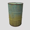 Industrial Equipment Green And Yellow Rusted Metal Drum With Warning Sign