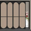 Modern Arched Folding Doors with Black Frame and Woven Rattan Panels