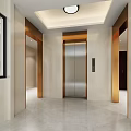 Modern Elevator Lobby Interior With Silver Elevator Beige Tiles Ceiling Light And Side Doors 3d model