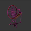 Antique Spinning Wheel With Red Wooden Wheel Wooden Frame And Metal Stand