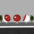 Modern Spherical Seats With Red Cushions White Bases And Tablet Screens