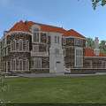 Detached Villa With Red Roof Stone Walls Arched Windows Surrounded By Green Trees And Lawn
