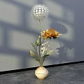 Modern Floral Art Installation With Dandelion Sunflower In Egg Shaped Vase On Gray Background