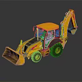 Yellow Backhoe Loader Excavator With Front Bucket Large Tires And Reflective Surface 3d model