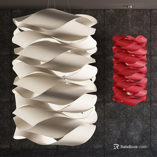 Two White And Red Spiral Shaped Irregular Chandeliers Modern Home Decor 3d model 