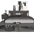 Modern Minimalist Double Bed With Gray Bedding Pillows And Bedside Tables 3d model