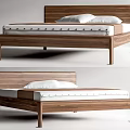 Stylish Double Bed With Wooden Frame White Mattress And Pillows For Bedroom Interior
