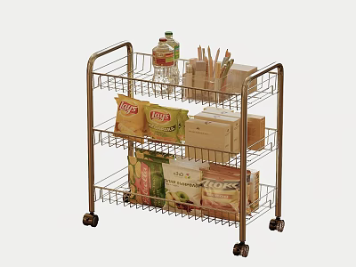 Metal Three Tier Storage Cart with Wheels for Snacks Water Bottle and Supplies 3d model
