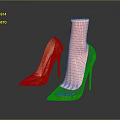 Fashionable Transparent High Heels With Red Heels Black Toe Cap And Pink Socks