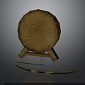 Natural Wooden Circular Slice on Stand with Traditional Bow and Arrow