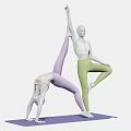 Models Doing Yoga Poses In Purple And Green Pants On Purple Mat