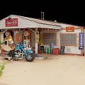 Aerial Planning of Miniature Desert Scene With Road Layout Building Cacti and Motorcycle