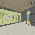 Modern Elevator Hallway With Wooden Ceiling Decorative Walls LED Lighting And Floor Tiles