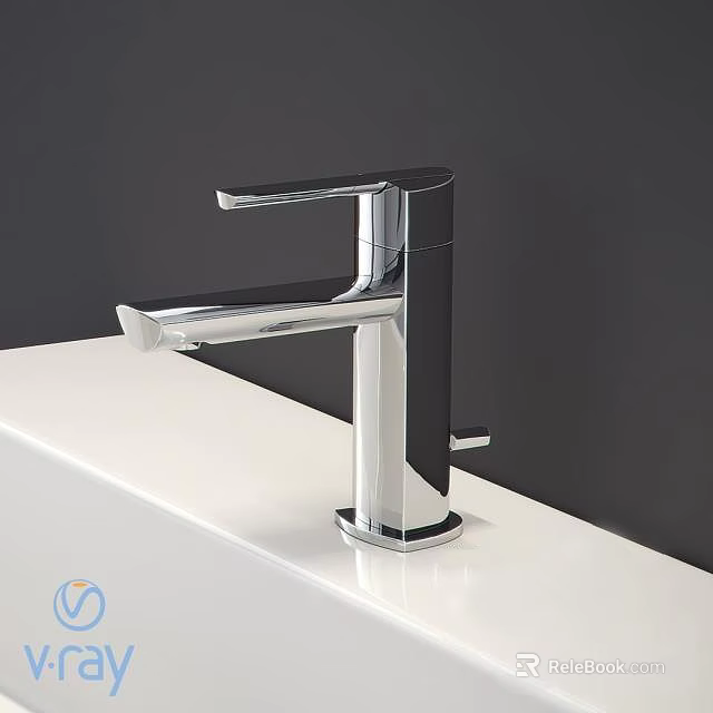 Modern Chrome Faucet Design on White Countertop Against Gray Wall 3d model 