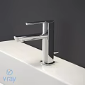 Modern Chrome Faucet Design on White Countertop Against Gray Wall