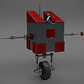 Mechanical Robot Creature with Red Gray Block Structure Mechanical Arms Red Sensors and Wheels