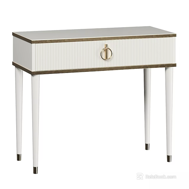 Modern White Dining Table With Drawer Golden Handle And White Legs With Golden Accents 3d model 