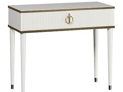 Modern White Dining Table With Drawer Golden Handle And White Legs With Golden Accents 3d model