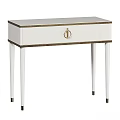 Modern White Dining Table With Drawer Golden Handle And White Legs With Golden Accents