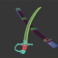 Crossed Decorative Swords With Metal Scabbard And Shiny Blades On Dark Background