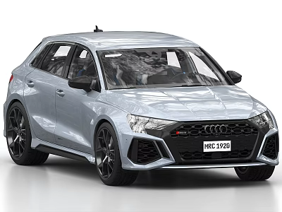 Silver Audi Compact Hatchback With Sporty Design Bold Front Grille And Black Alloy Wheels 3d model