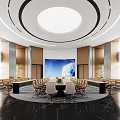 Elegant Modern Conference Room Interior With Circular Ceiling Black Marble Floor And Large Round Table