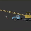 Utility Vehicle Featuring Blue Truck Body Yellow Crane Arm Cab And Lifting Hook