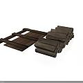 Wooden Train Model With Track Structure Made Of Planks And Logs